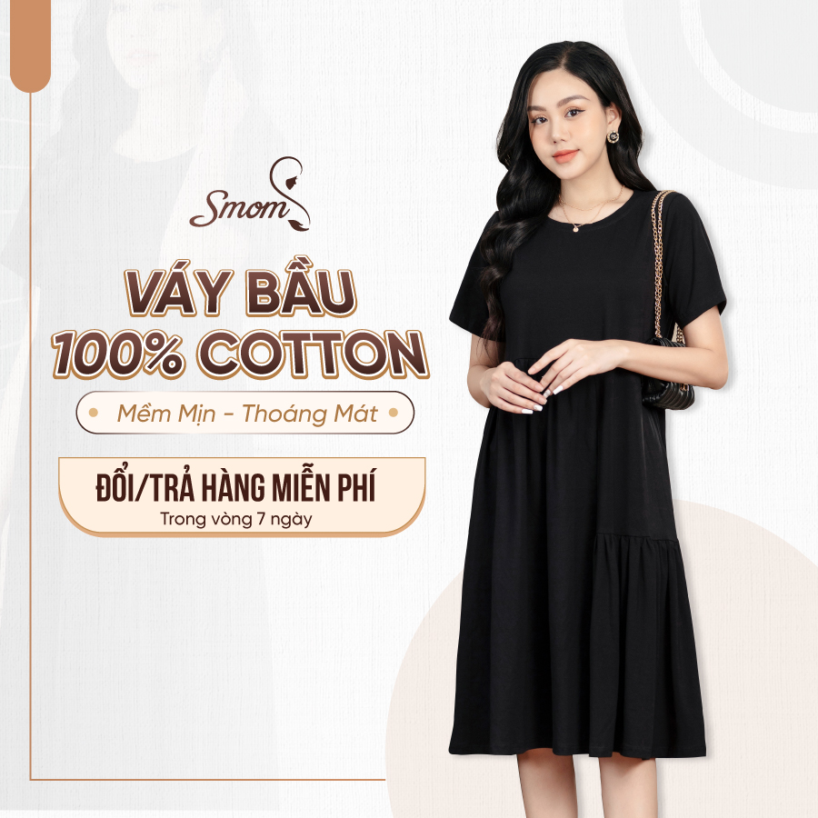Váy Bầu Thiết Kế Dáng Suông Cotton mềm mát - Đầm bầu công sở thương hiệu Smom Việt Nam - Mã MM08