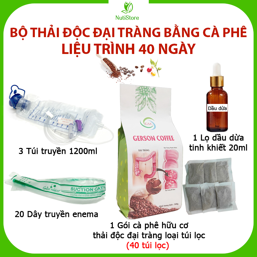 Bộ Thải Độc Đại Tràng Bằng Cà Phê Hữu Cơ Liệu Trình 40 Ngày; Thải Độc Đại Tràng Bằng Cà Phê Robusta Thích Hợp Detox Duy Trì - Coffee Enema, Gerson Coffee