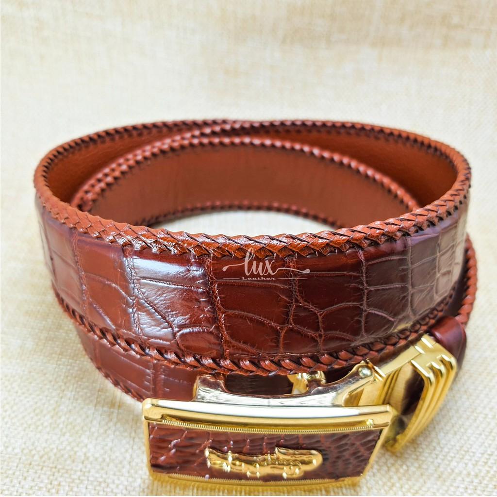 Dây Lưng Nam da cá sấu LuxLeather 3140- Đan Viền - Size 4cm - Da trơn - Dây liền