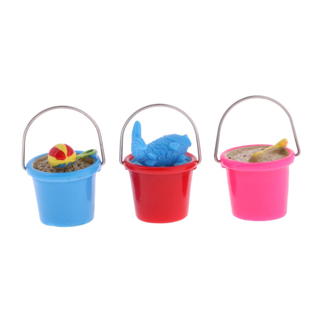 Lovely Mini Resin Beach Pail Fish And Sand Bucket For 1/12 Dollhouse