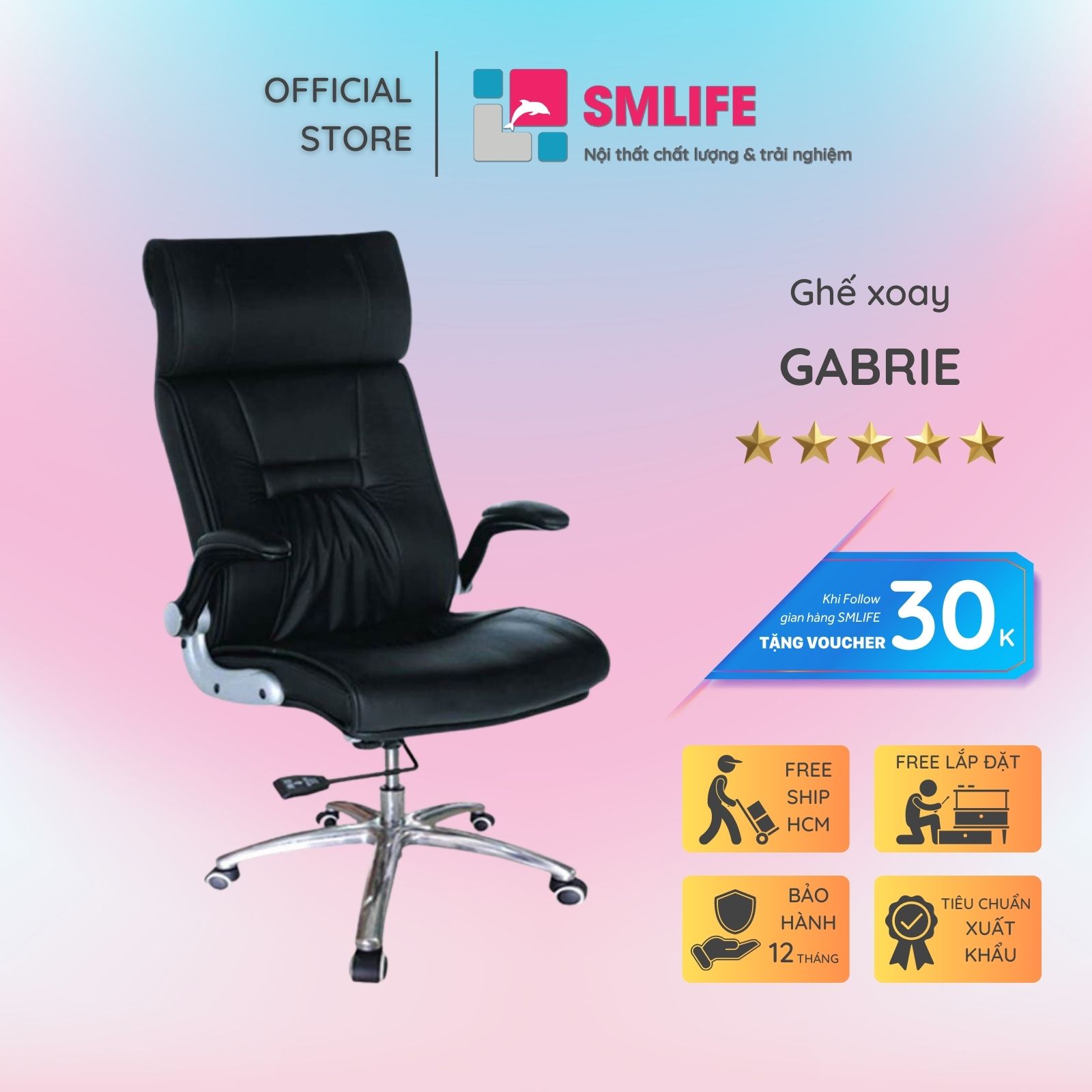 Ghế xoay văn phòng lưng cao bọc PU SMLIFE Gabrie