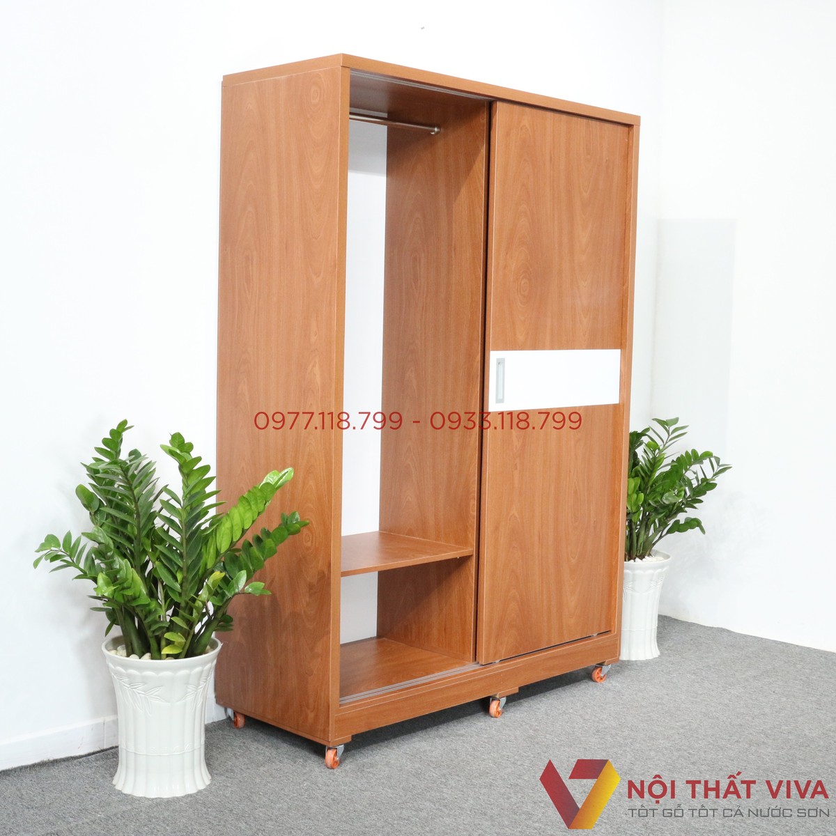 Tủ Quần Áo Cửa Lùa 1m4X2m Gỗ MDF Màu Xoan Đào Chỉ Trắng Hiện Đại