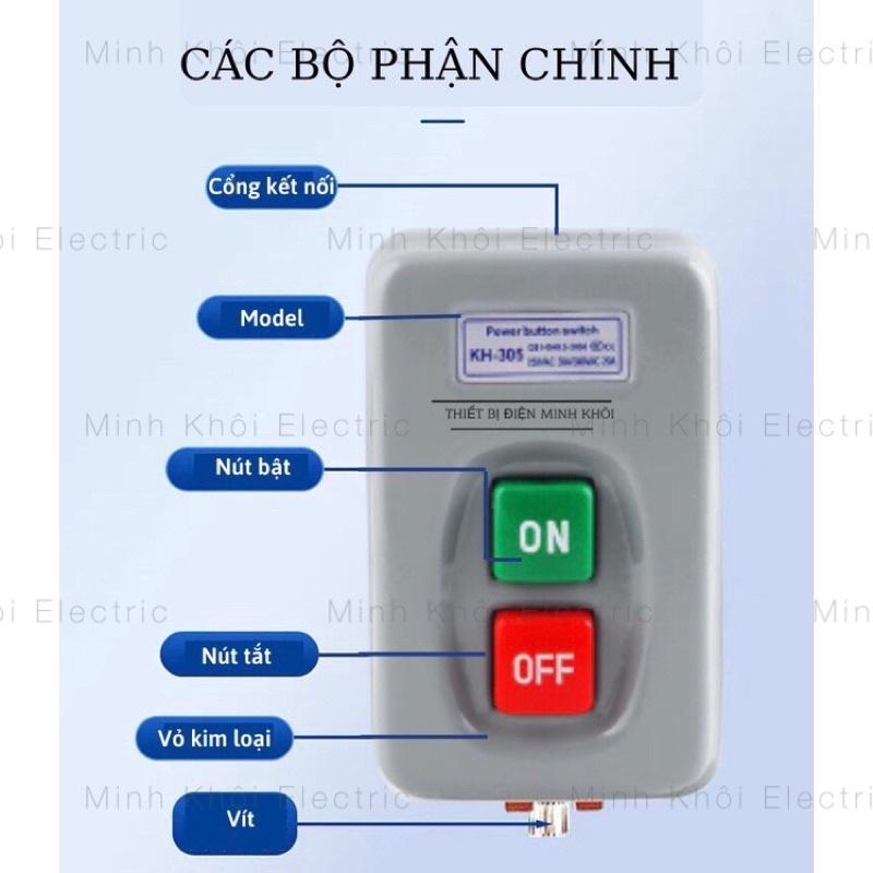 Công Tắc On Off Koino KH-201 và KH-305, công tắc điện ba pha on off, bấm dính 3 pha, hộp nút ấn giữ, nhấn giữ