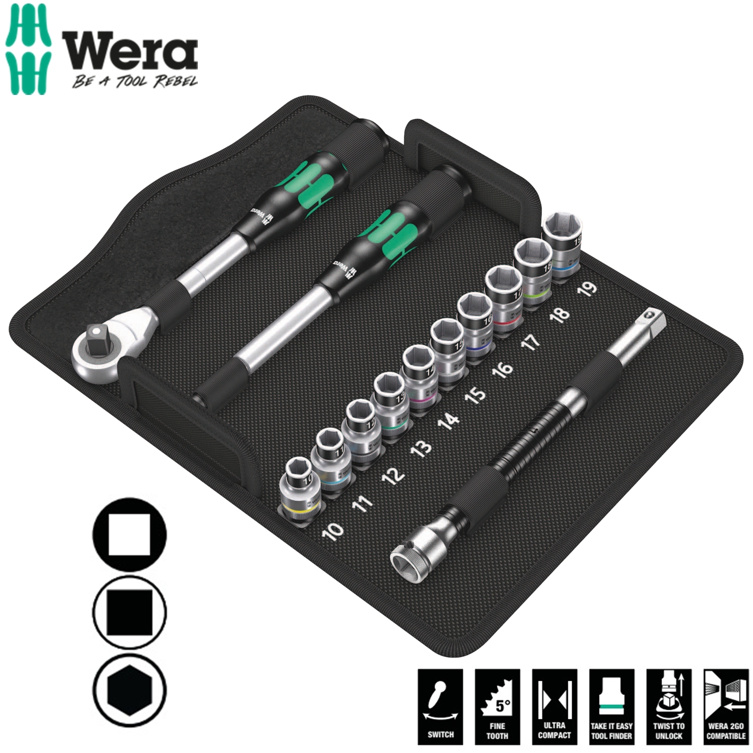 Bộ tuýp cần siết đa năng 1/2" Wera 05004090001 8006 SC 1 Zyklop Hybrid Ratchet Set gồm 13 chi tiết