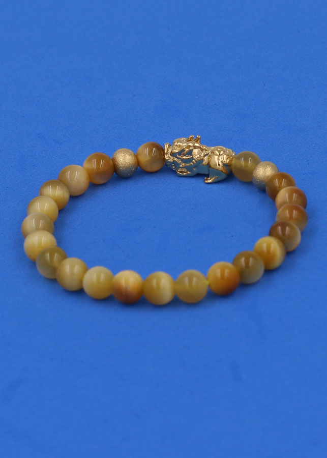 Vòng đeo tay đá Măt Hổ vàng 6 ly cẩn Tỳ Hưu inox vàng VMHVTHHBV6 - hợp mệnh Thổ, mệnh Kim