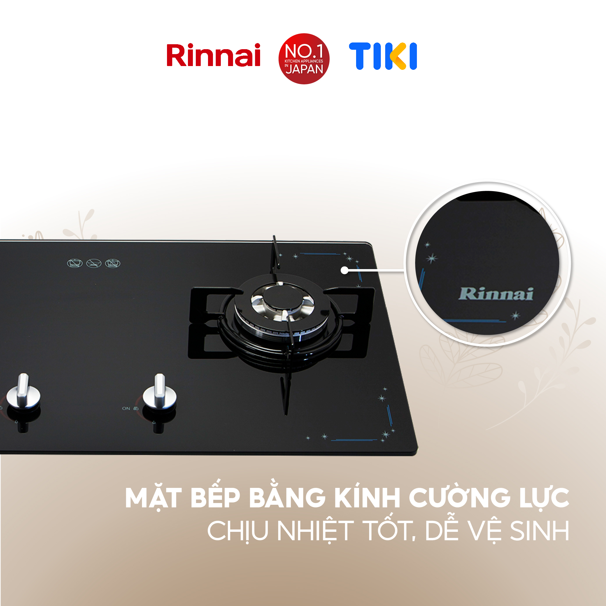 Bếp gas âm Rinnai RVB-212BG(SL) mặt bếp kính và kiềng bếp men - Hàng chính hãng.