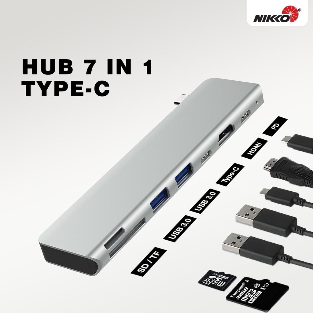 Nikko Bộ Hub đơn chuyển đổi USB-C Type C 7 cổng dùng được cho MacBook iMac Dell và các loại laptop - Hàng Chính Hãng