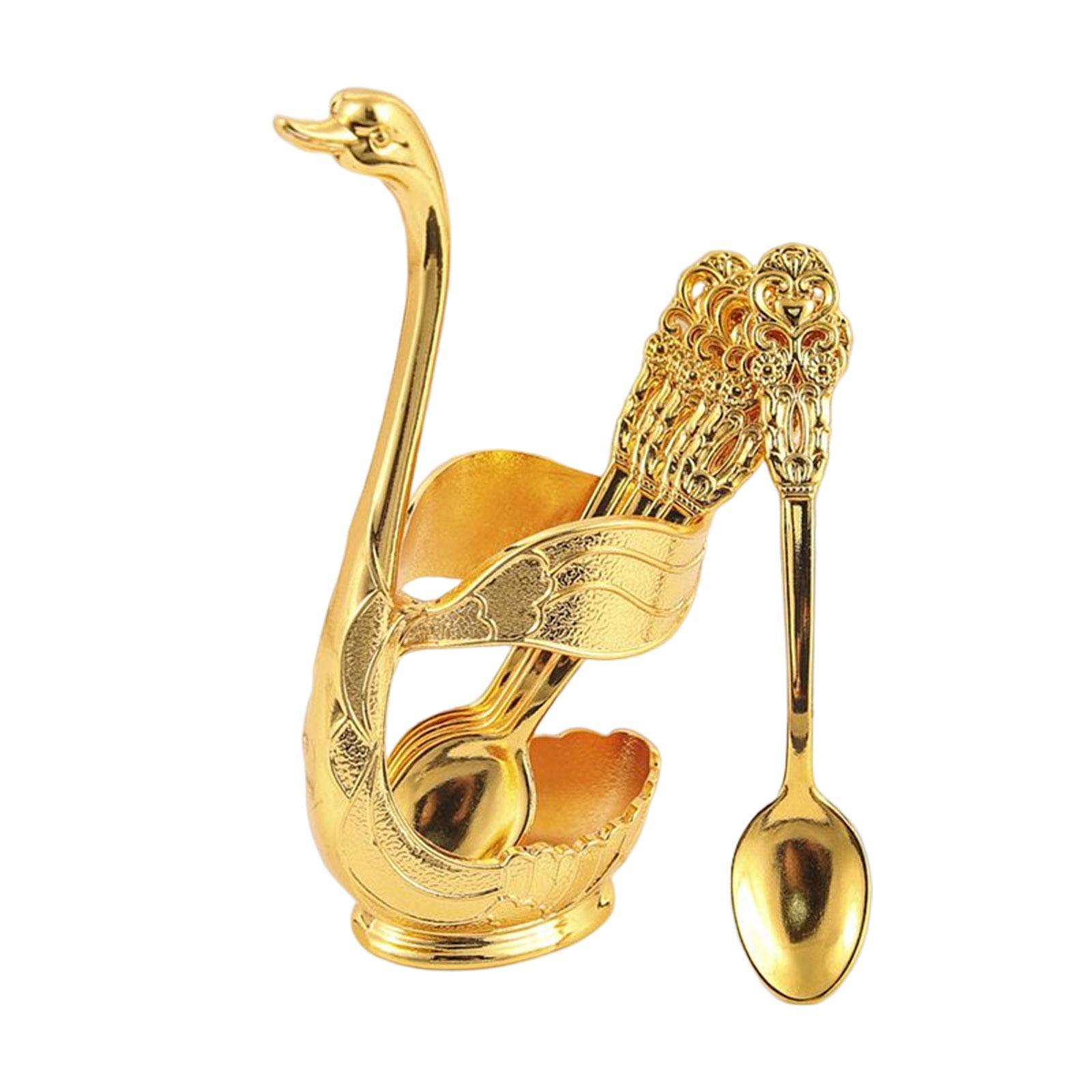 Creative Decorative Swan Base Holder Set Ice Cream Spoons Dinnerware Set for Restaurant Decor