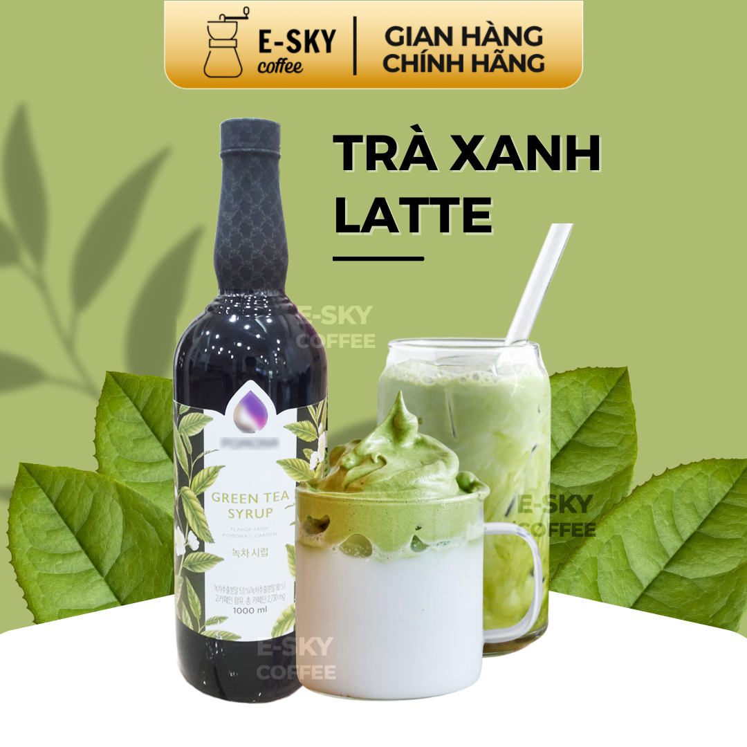 Siro Trà Xanh Green Tea Syrup Nguyên Liệu Pha Chế Hàn Quốc Chai Thủy Tinh 1 Lít