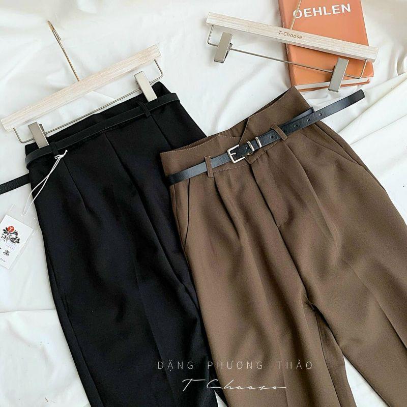 Quần baggy nữ cạp cao sẻ v,quần tây nữ lưng cao