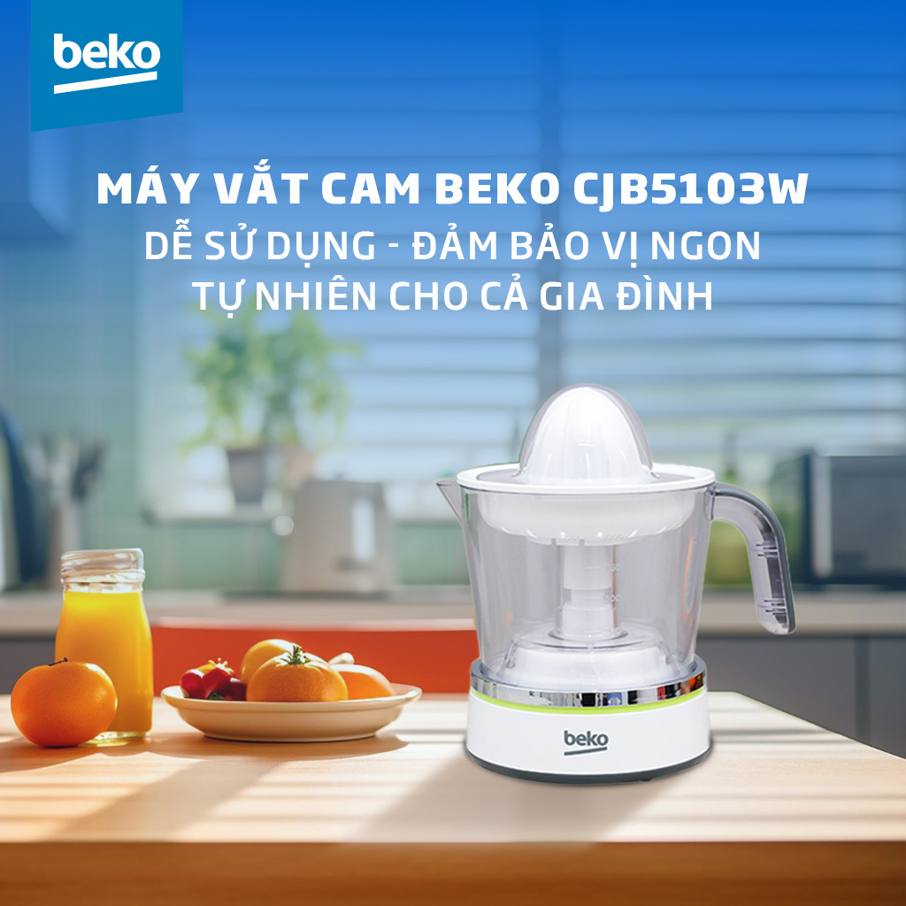 Máy Vắt Cam BEKO 1L Công Suất 40W, Gồm 2 Đầu Vắt Tự Động Đảo Chiều Không Gây Đắng Khi Dùng - CJB5103W - Hàng Chính Hãng