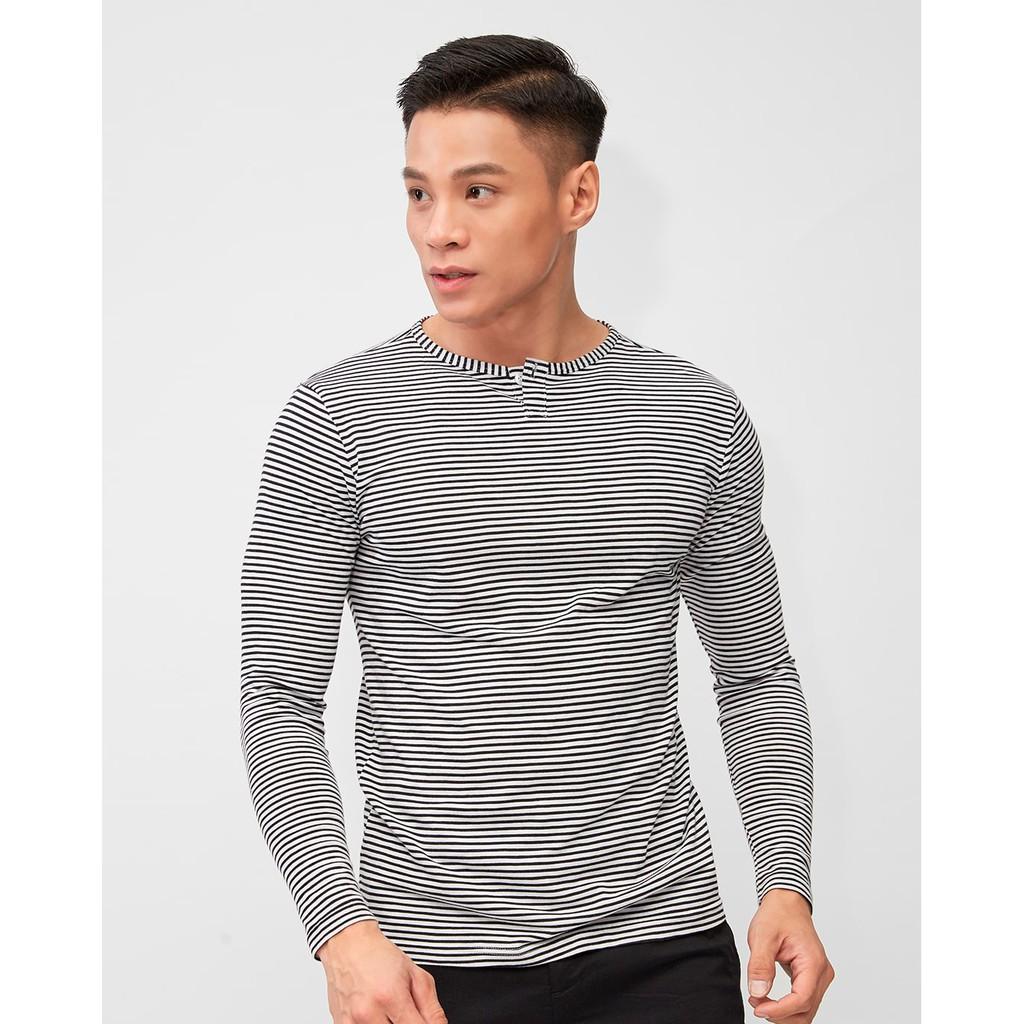 Áo Thun T-Shirt Sọc Cổ Trụ Tay Dài chất cotton A06-02