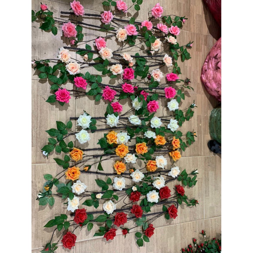 Dây hoa Hồng leo giả - Nhiều màu sắc – Dài 1m7 –Thân lõi thép dễ uốn decor theo ý thích - Cây giả, hoa lụa trang trí DIY