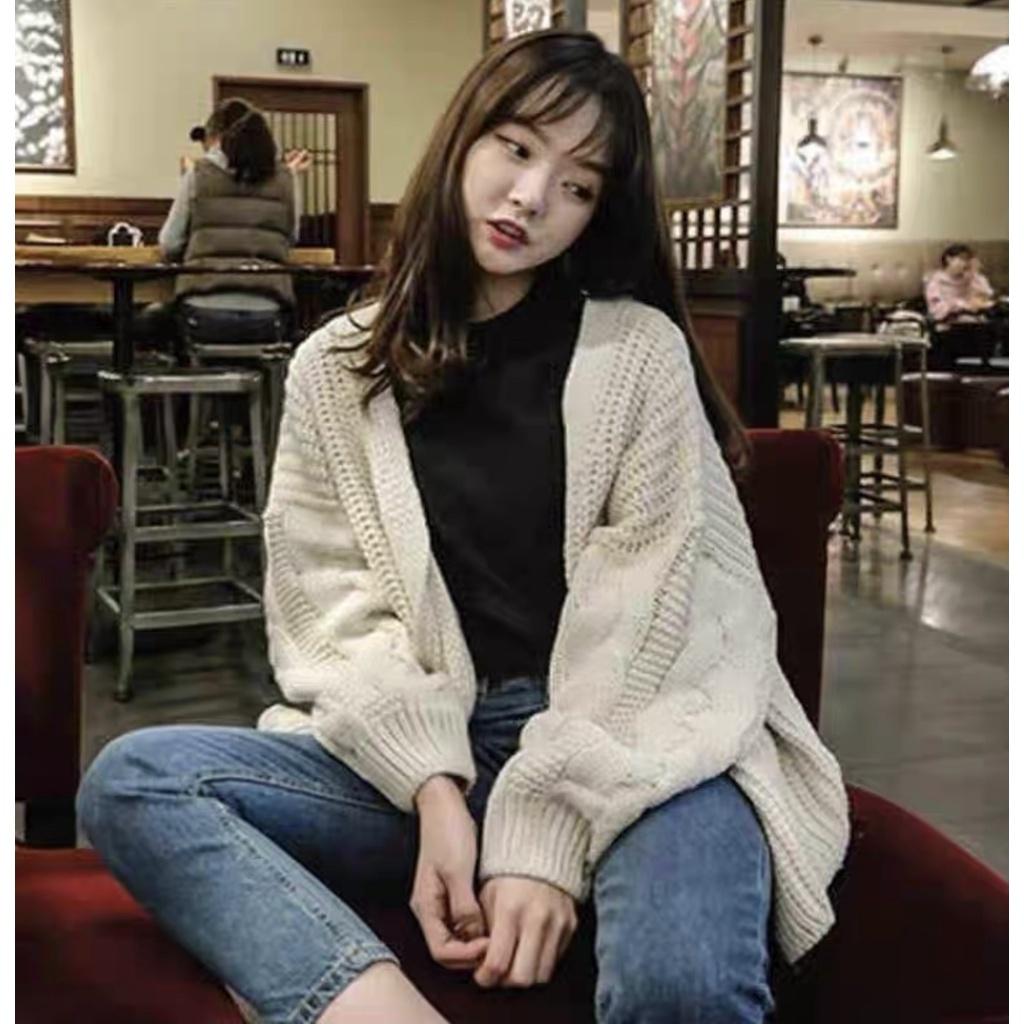 MS335 Áo khoác len cardigan dệt kim sợi to tay vặn thừng