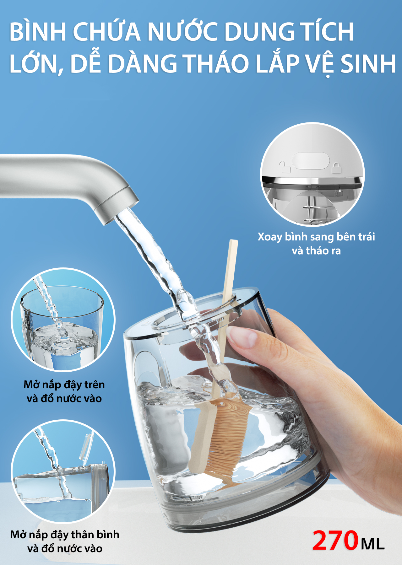 Máy Tăm Nước Cầm Tay Chính Hãng Lorca TA 9109WT Vệ Sinh Răng Miệng, Bộ 5 Đầu Tăm, 5 Chế Độ Sử Dụng