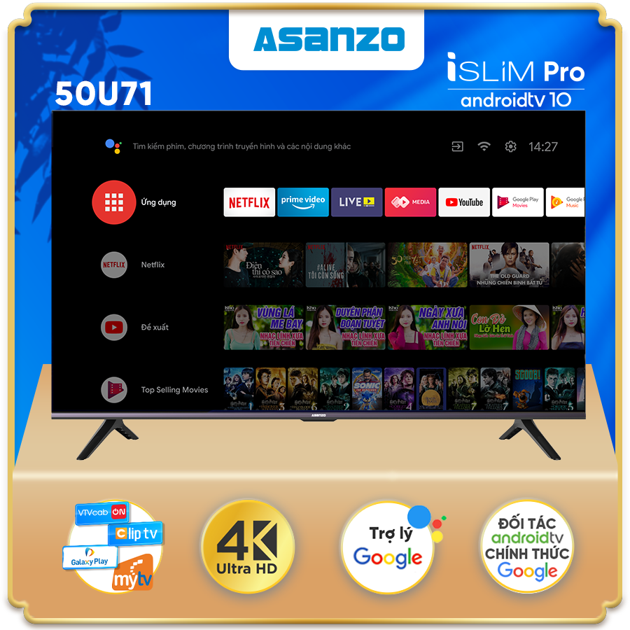 Smart Tivi 4K UtraHD Asanzo iSLIM PRO 50U71 50 inch AndroidTV 10