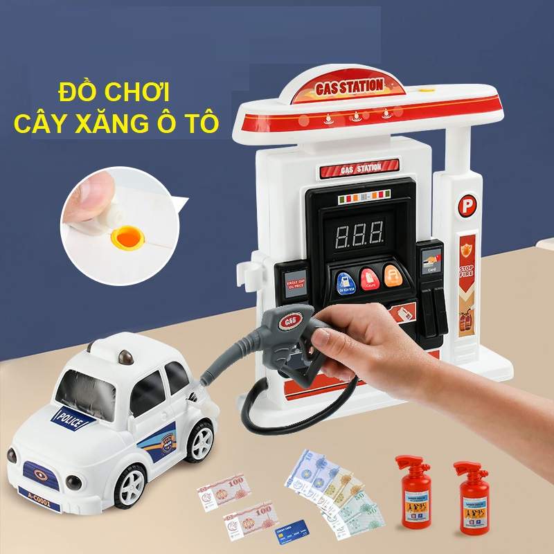 Đồ chơi mô phỏng Trạm Xăng dầu, trạm sửa chữa ô tô, Cây Xăng mini có đèn nhạc, mô phỏng như thật cho bé