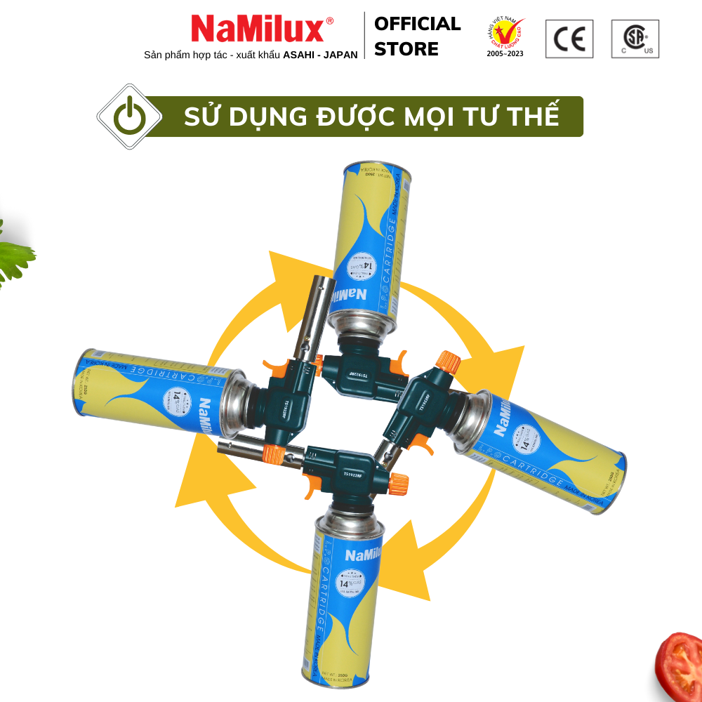 Đèn Khò Gas NaMilux TS1922RF/NH-T2922RF - Sử Dụng Mọi Tư Thế 360° - Đánh Lửa Tự Động -Công Suất 1,800W - Hàng Chính Hãng