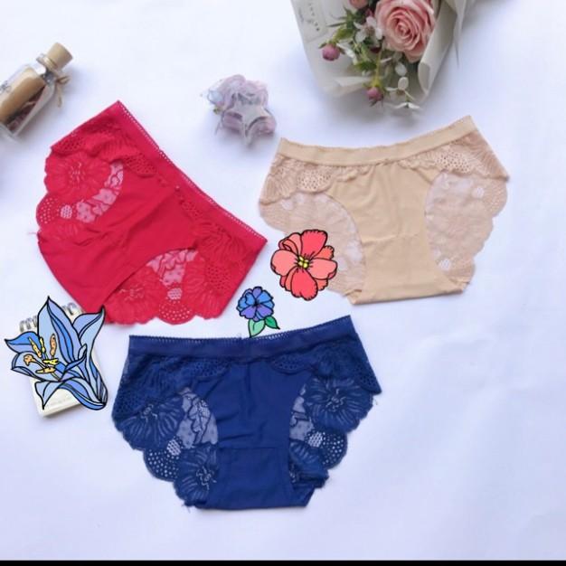 Quần Lót Nữ. Quần Lót Su Phối Ren Đáy Lót Kháng Khuẩn. Size free. Cho khách 40 đến 58kg.