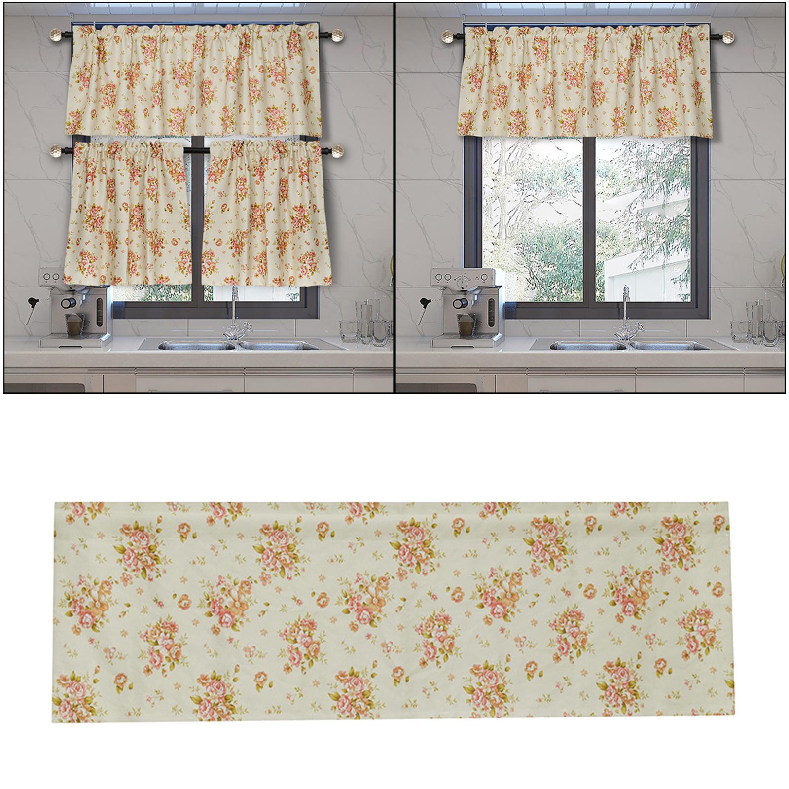 Flower Printed Kitchen Curtain Valances Fashion Windows Small Curtains Beige