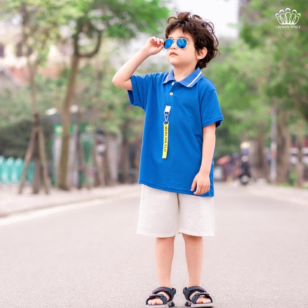 Áo Polo Bé Trai Có Cổ Màu Xanh Pastel CKBS2120211 Crown Space Từ Size 12.5 - 25Kg
