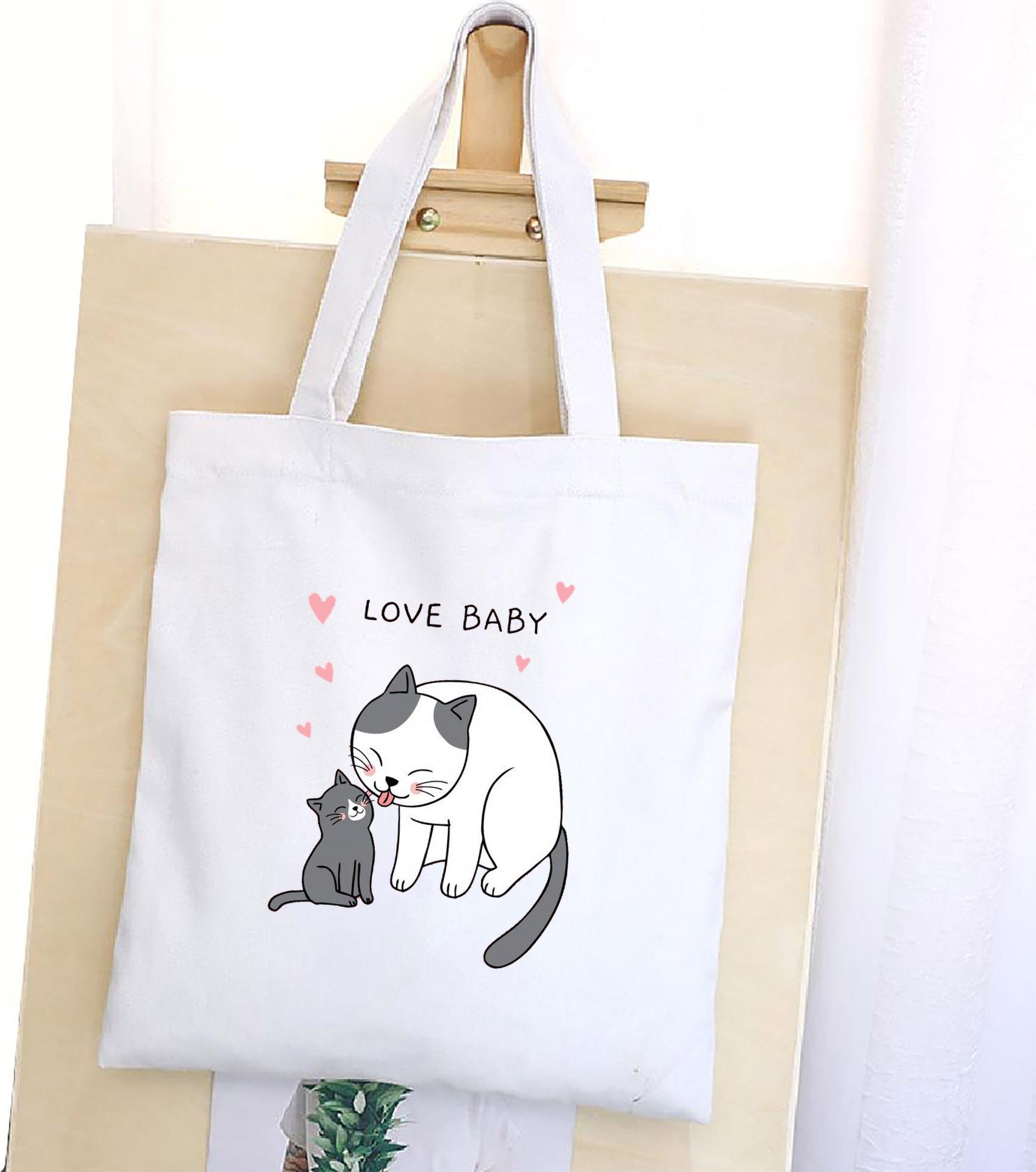 Túi vải đeo vai Tote Bag in hình Love baby - Màu trắng - MS ABXDANH002