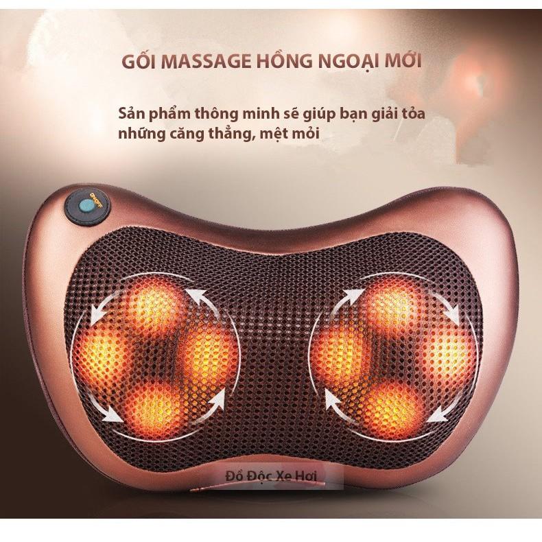 Gối Massage Hồng Ngoại Vai, Gáy, Cổ, 8 Bi Cao Cấp Công Nghệ Nhật Bản