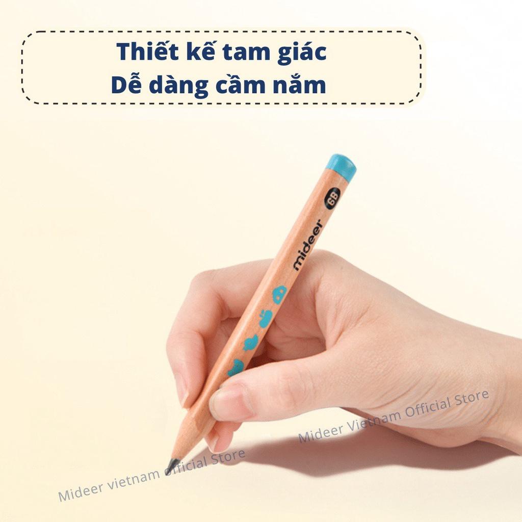 Bộ bút Chì 2B 4B 6B hộp 6 bút chì tặng kèm Gọt bút, Mideer Thick Triangular Pencils, Đồ dùng dụng cụ học tập cho bé