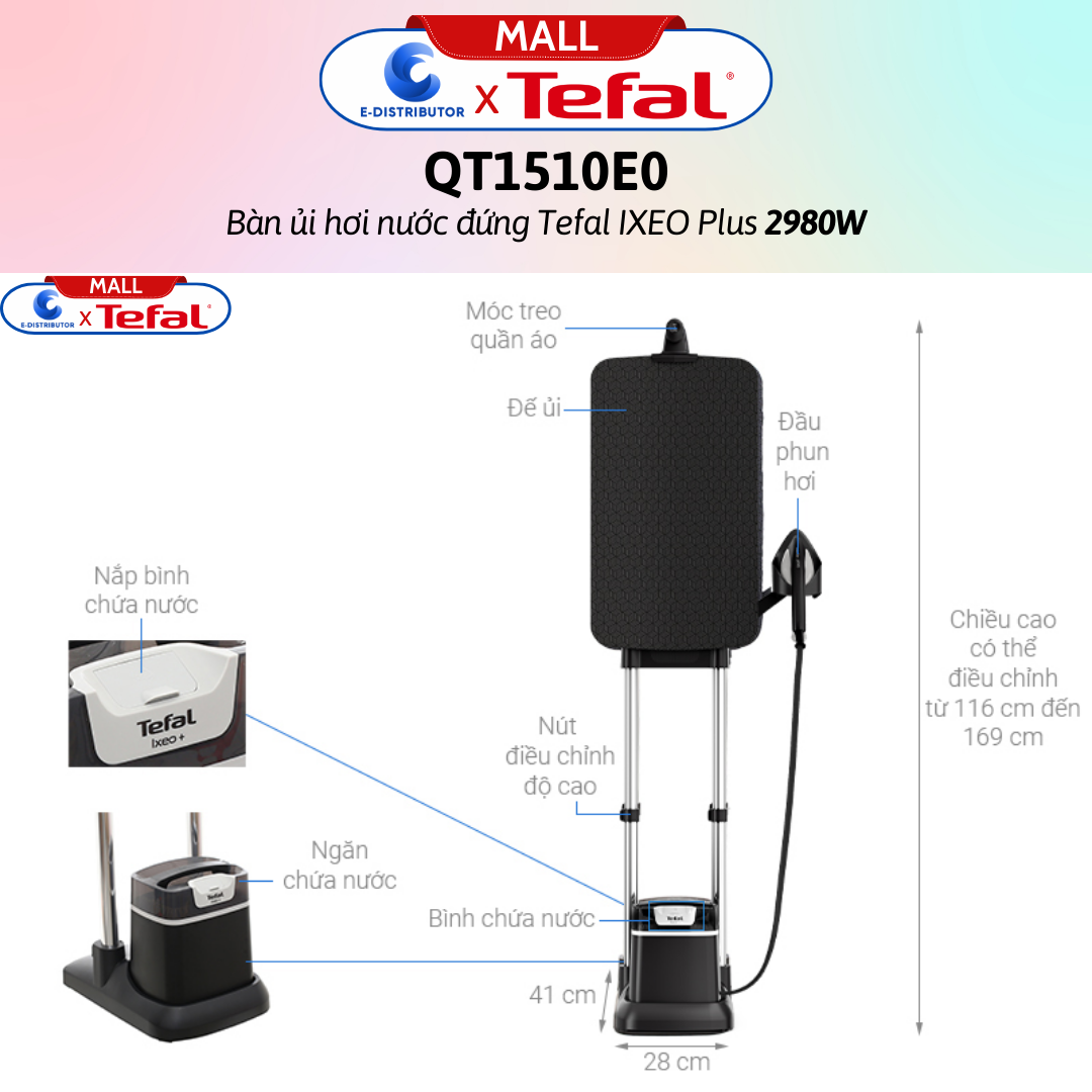 Bàn ủi hơi nước đứng Tefal IXEO Plus QT1510E0 2980W  -  Hàng Chính Hãng