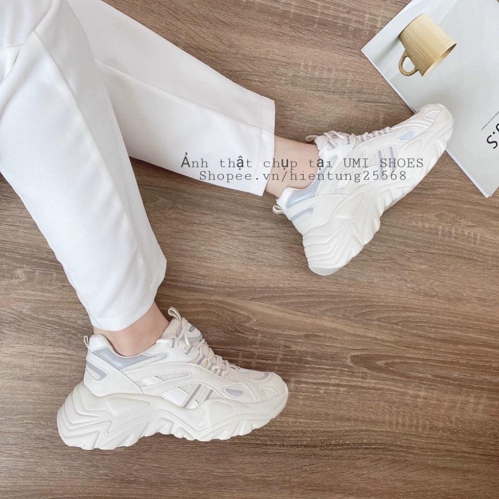 Giày thể thao nữ Ulzzang Eyty nâng độn đế cao 5cm răng cưa to mềm thoáng cá tính năng động màu đen trơn/kem