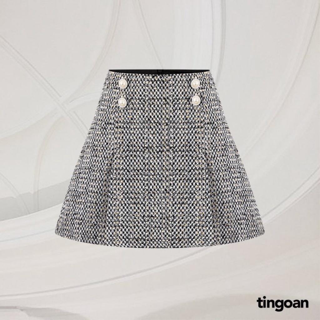 Chân váy tweed cạp lưng cao xêp vạt xám tingoan FORGET ME NOT SKIRT/GR