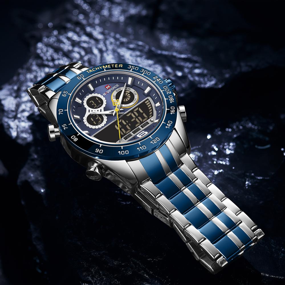 Đồng hồ NAVIFORCE Quartz Nam Kỹ thuật số,Chế độ Kép Ngày theo Tuần Đồng hồ Báo thức,Đèn nền,chống nước 3ATM