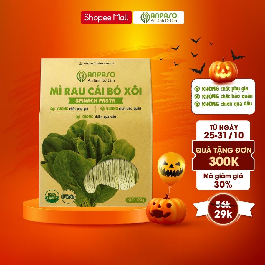 Mì Rau Eat Clean Cải Bó Xôi Hữu Cơ Organic Anpaso, Giảm Cân, ăn chay, ăn kiêng, không chiên nóng, tốt cho tiêu hóa 120g