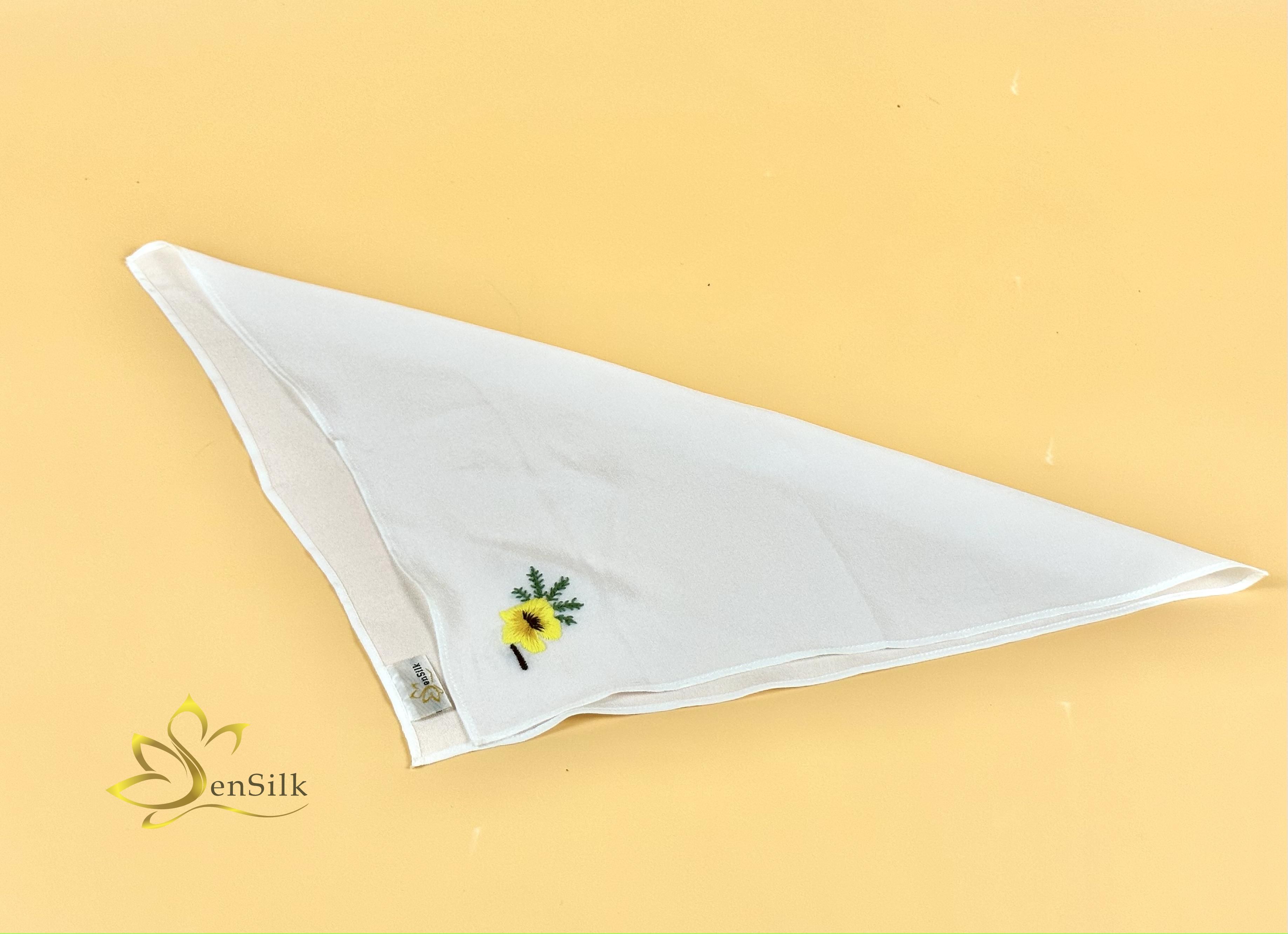 Khăn Tay Lụa Thêu SenSilk Hoa Phượng Vĩ – Quà Tặng Tuổi Học Trò, Embroidered Handkerchief Silk