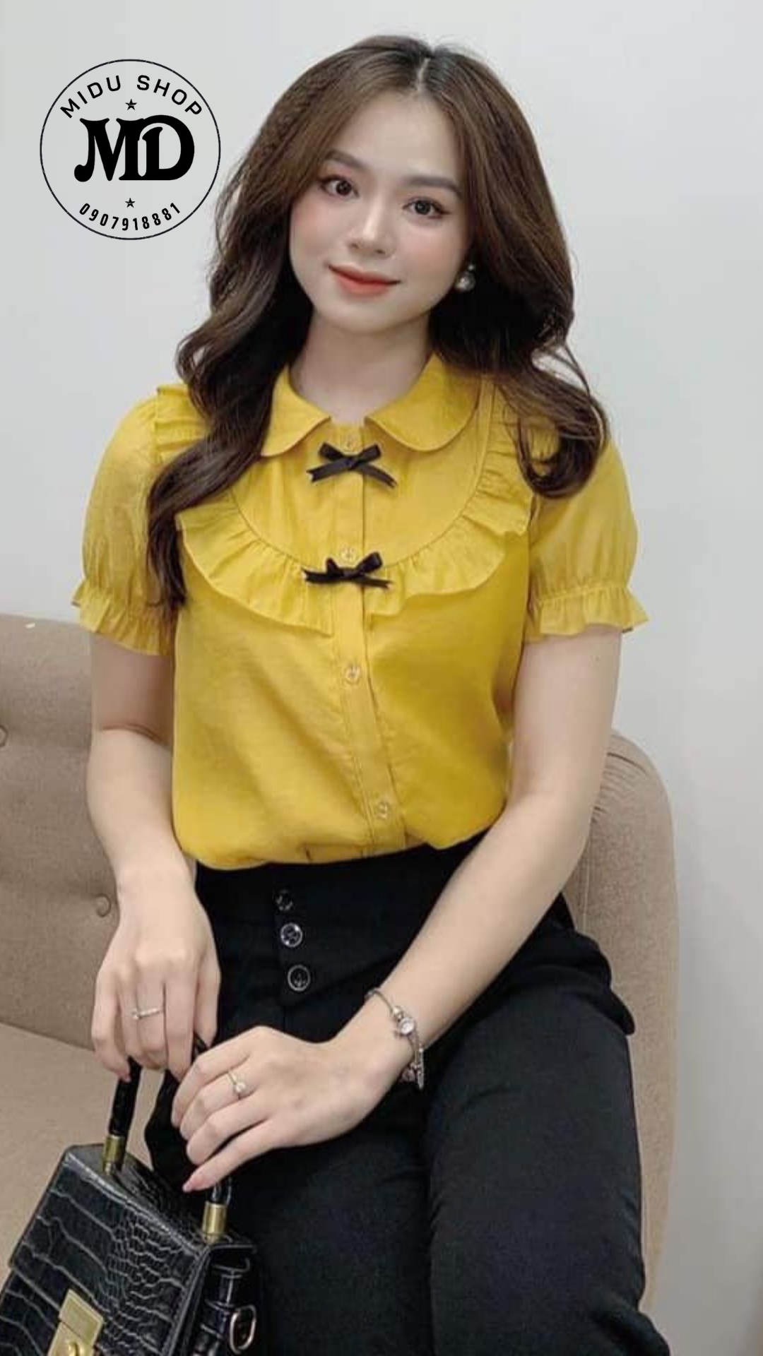 Áo sơ mi nữ tơ cước tay ngắn cổ tròn