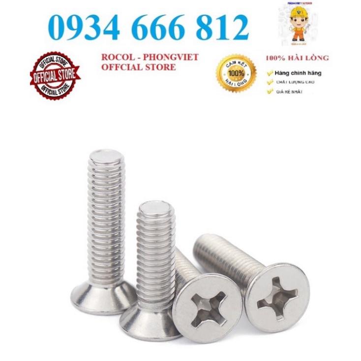 Combo 50c Vít pake Đầu Bằng INOX 304 M6, M6X12, M6X16, M6X20, M6X25