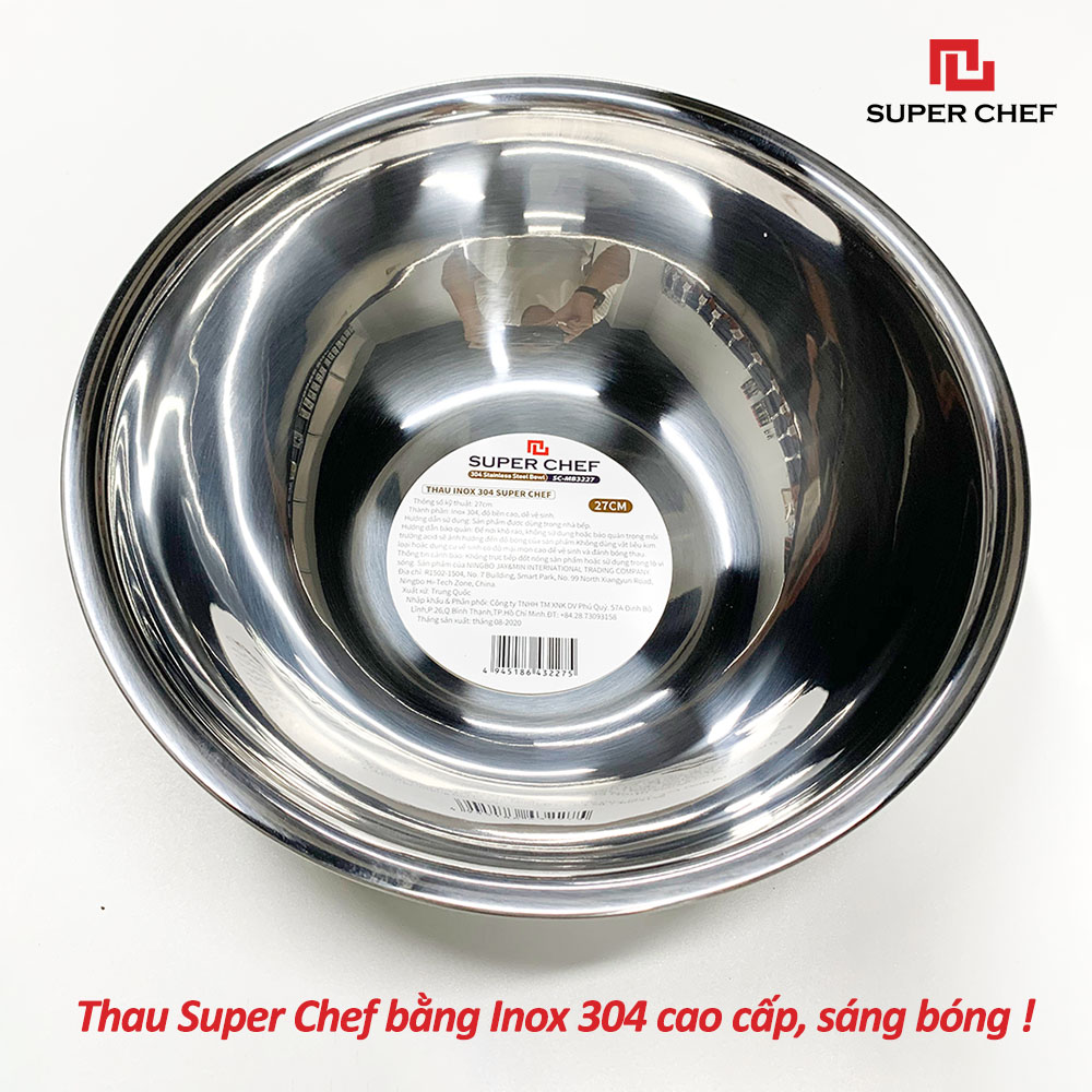 Thau Inox 304 Dày, Vành Rộng Cứng Cáp, Siêu Bền Bỉ, An Toàn Khi Tiếp Xúc Thực Phẩm, Không Ăn Mòn, Không Oxy, Không Hoen Gỉ, Sáng Bóng Sang Trọng, Tiện Lợi ( Size từ 21cm đến 30cm)