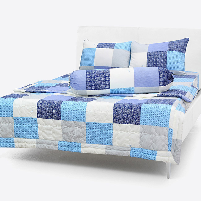 Bộ Drap kèm mền 100% Cotton cao cấp mẫu caro biển - 1m6 x 2m