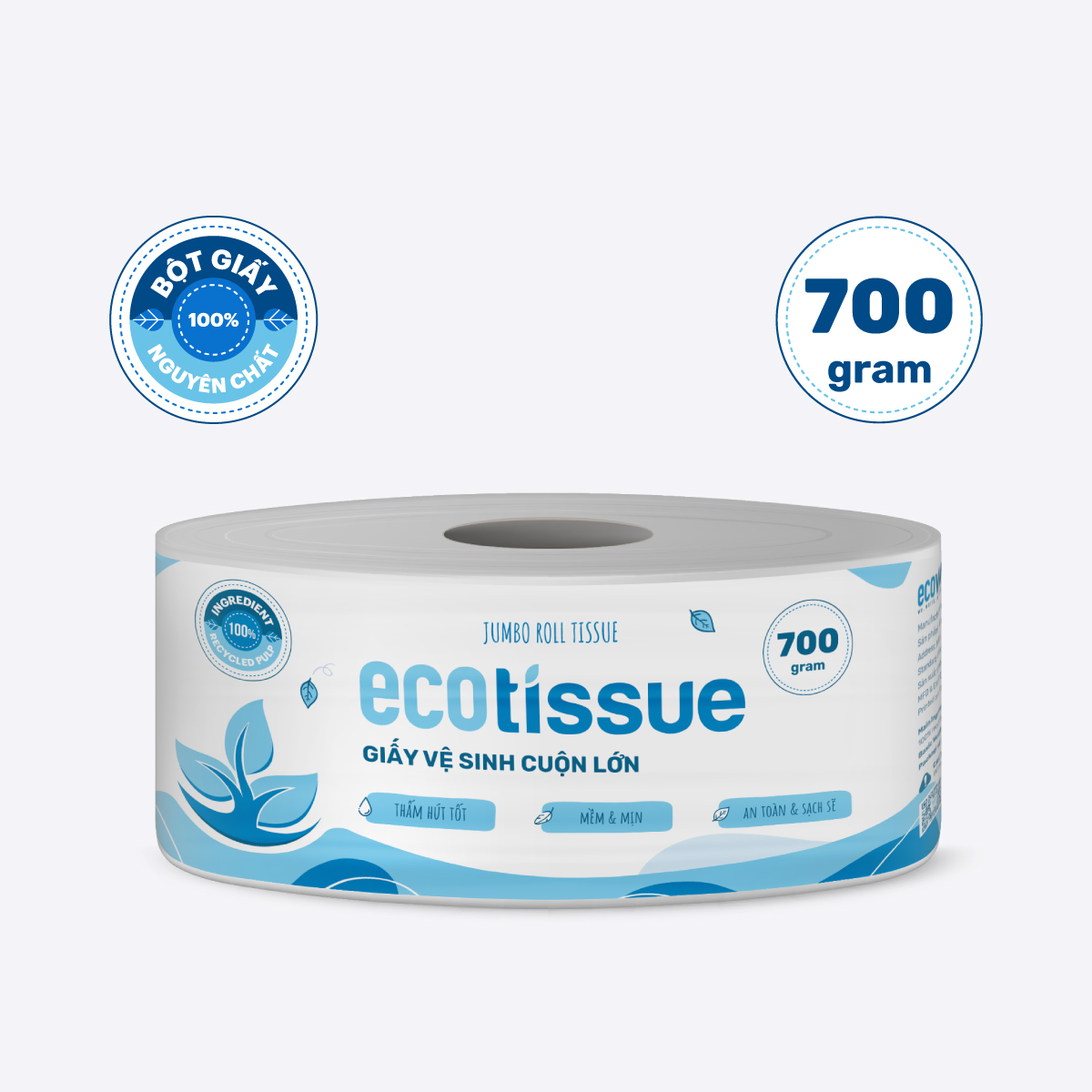 Combo 3 cuộn giấy vệ sinh giấy cuộn cao cấp Ecotissue cuộn lớn 700gr thấm hút tốt mềm mịn an toàn sạch sẽ