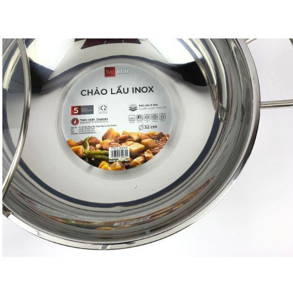 Chảo lẩu inox sâu lòng inox Fivestar nắp kính ( 32cm ) , 3 đáy dùng được bếp từ, hồng ngoại , gas