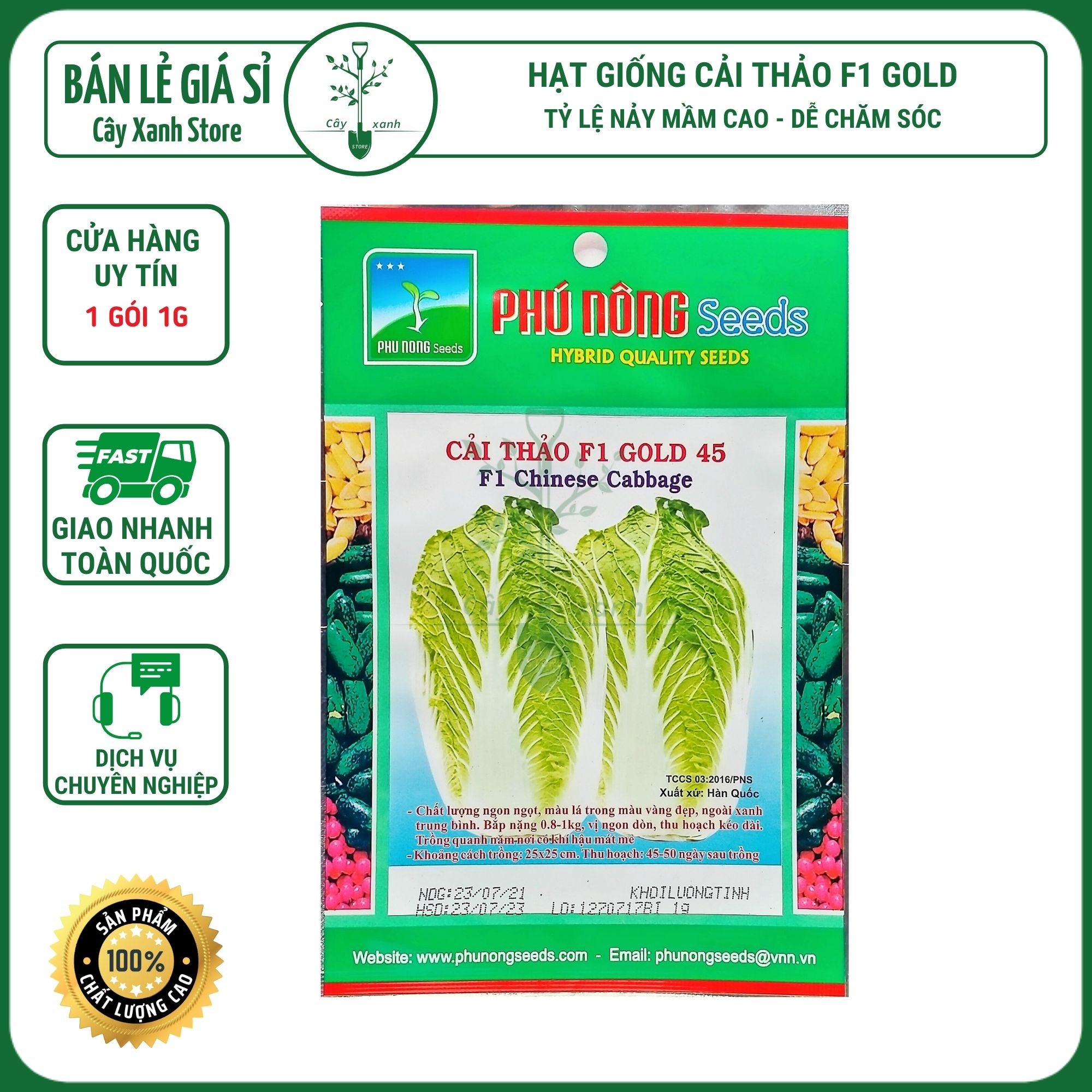 Hạt Giống Rau Cải Thảo F1 Gold Giòn, Ngọt, Giàu Dinh Dưỡng 1Gr - Phú Nông Seeds