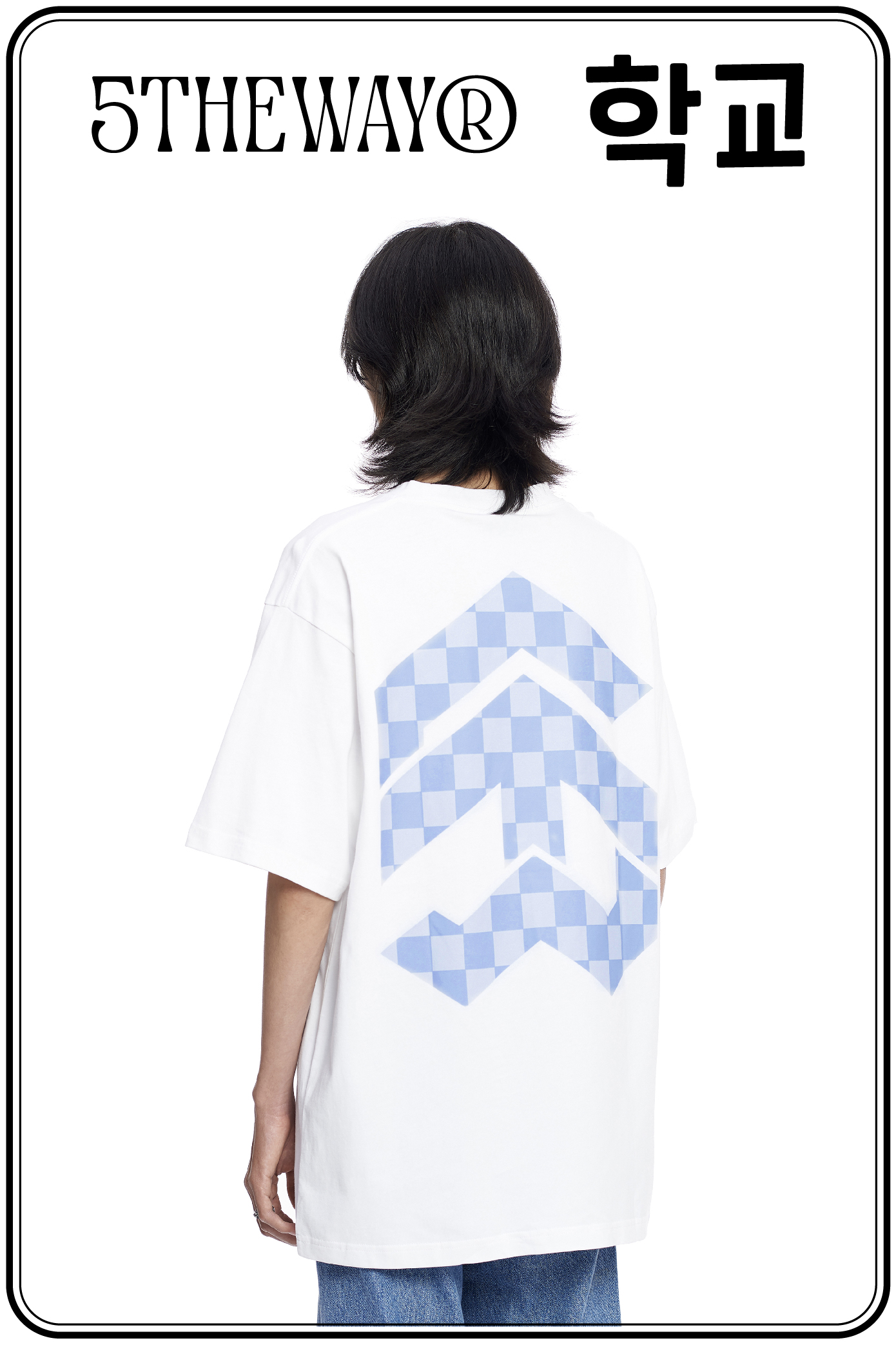 Áo thun 5THEWAY /checkerboard/ New Tee hoạ tiết caro màu trắng WHITE