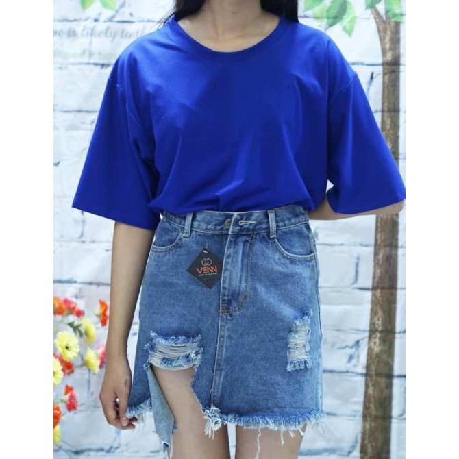 Áo Thun Tay Lỡ Trơn Oversize Dáng Rộng Màu Xanh Dương Unisex Blue - MM