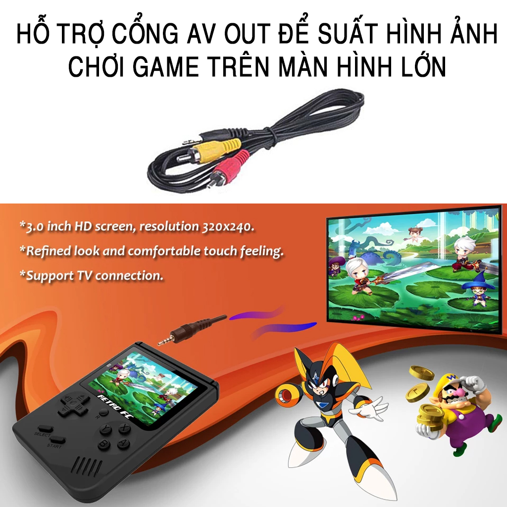 Vinetteam Máy Chơi Game Cầm Tay Game Box Plus Tích Hợp 500 Trò Chơi Cổ Điển Xếp Gạch Contra (Kết Nối Cổng AV Với Tivi) - Hàng Chính Hãng