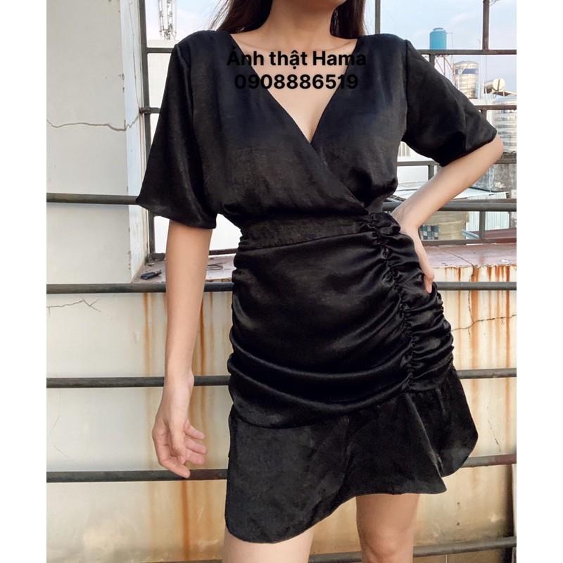 ẢNH THẬT Đầm body rút nhúng mông chất lụa tây thi , mặt tôn dáng