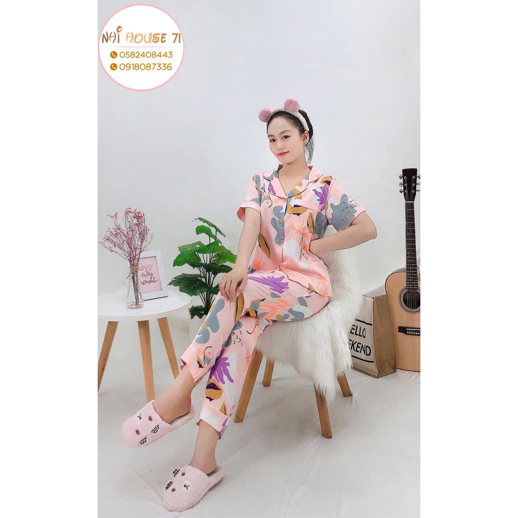 Bộ lụa Pijama NHIHOUSE71 Bộ Quần Dài Tay Ngăn Lụa Satin In Chú Tuần Lộc Noel Dễ Thương