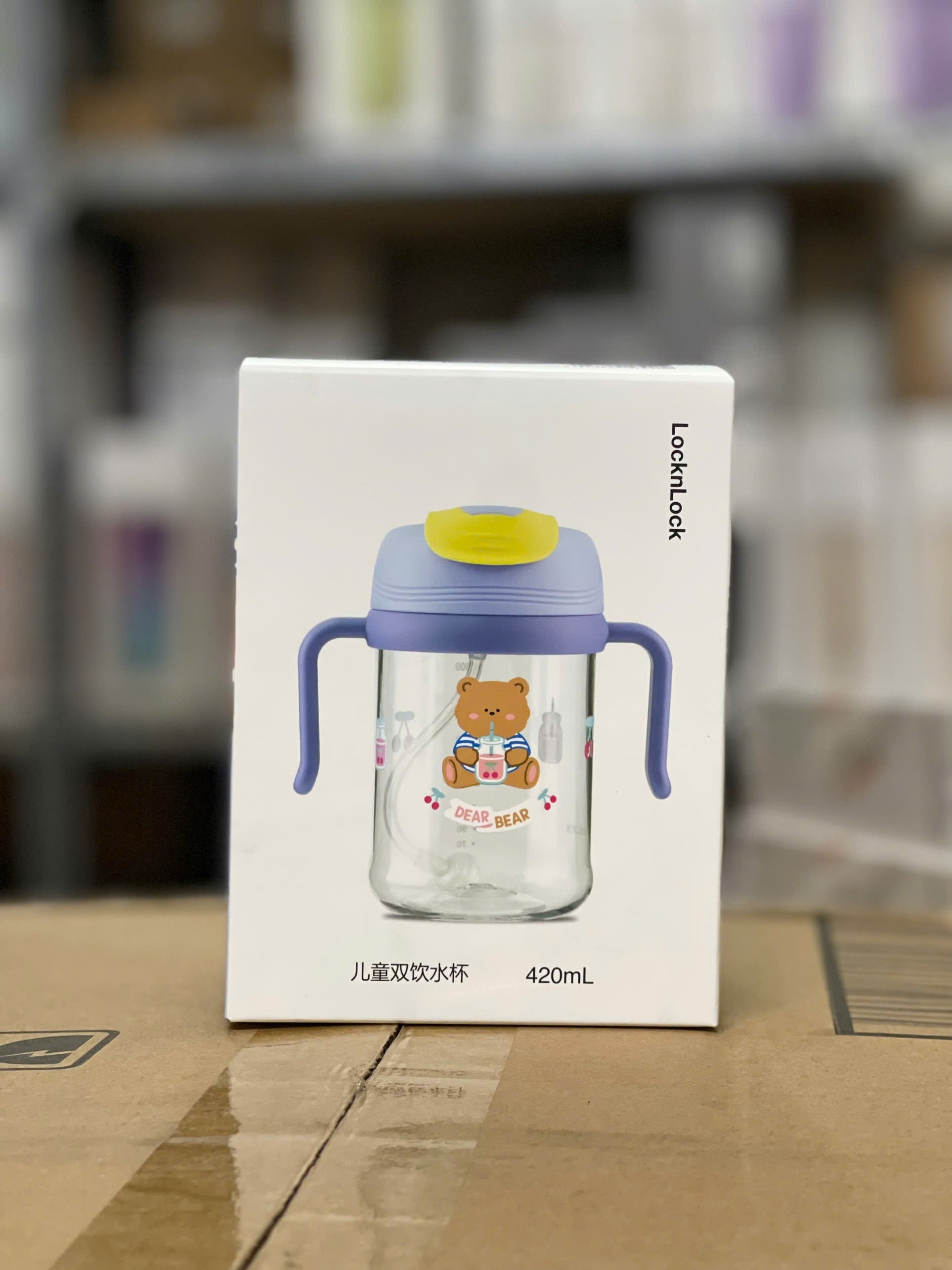 Bình nước nhựa LocknLock 420ml ABF852 Kids Dual, Hàng chính hãng, tay cầm đôi, họa tiết dễ thương kèm ống hút - JoyMall