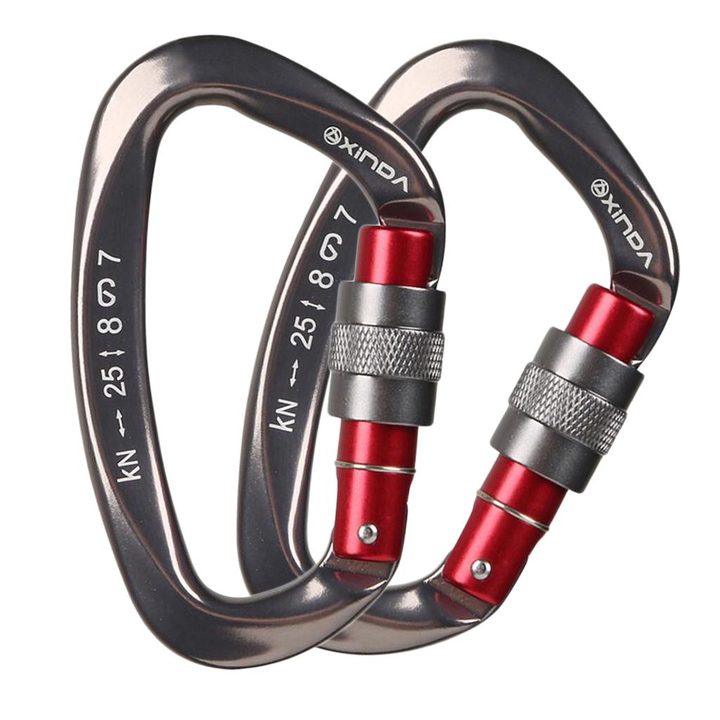 2xMountaineering Climbing Equipment Carabiner Screw Lock 25KN Gun Gray
