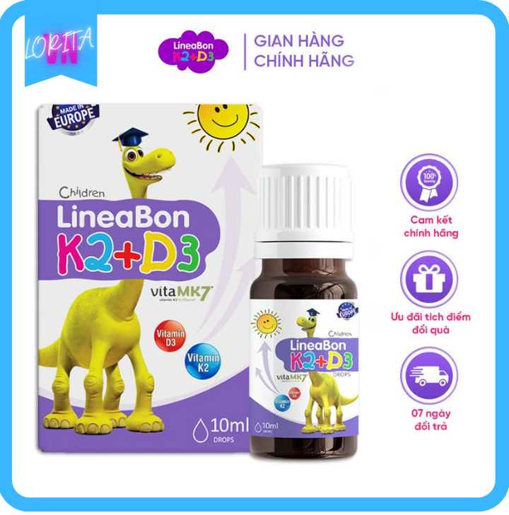 Vitamin k2 d3 hỗ trợ tăng chiều cao, hết còi xương cho trẻ sơ sinh - LINEABON K2D3 - Sản phẩm từ Châu Âu - Công nghệ mới giúp hấp thu tối đa canxi tự nhiên