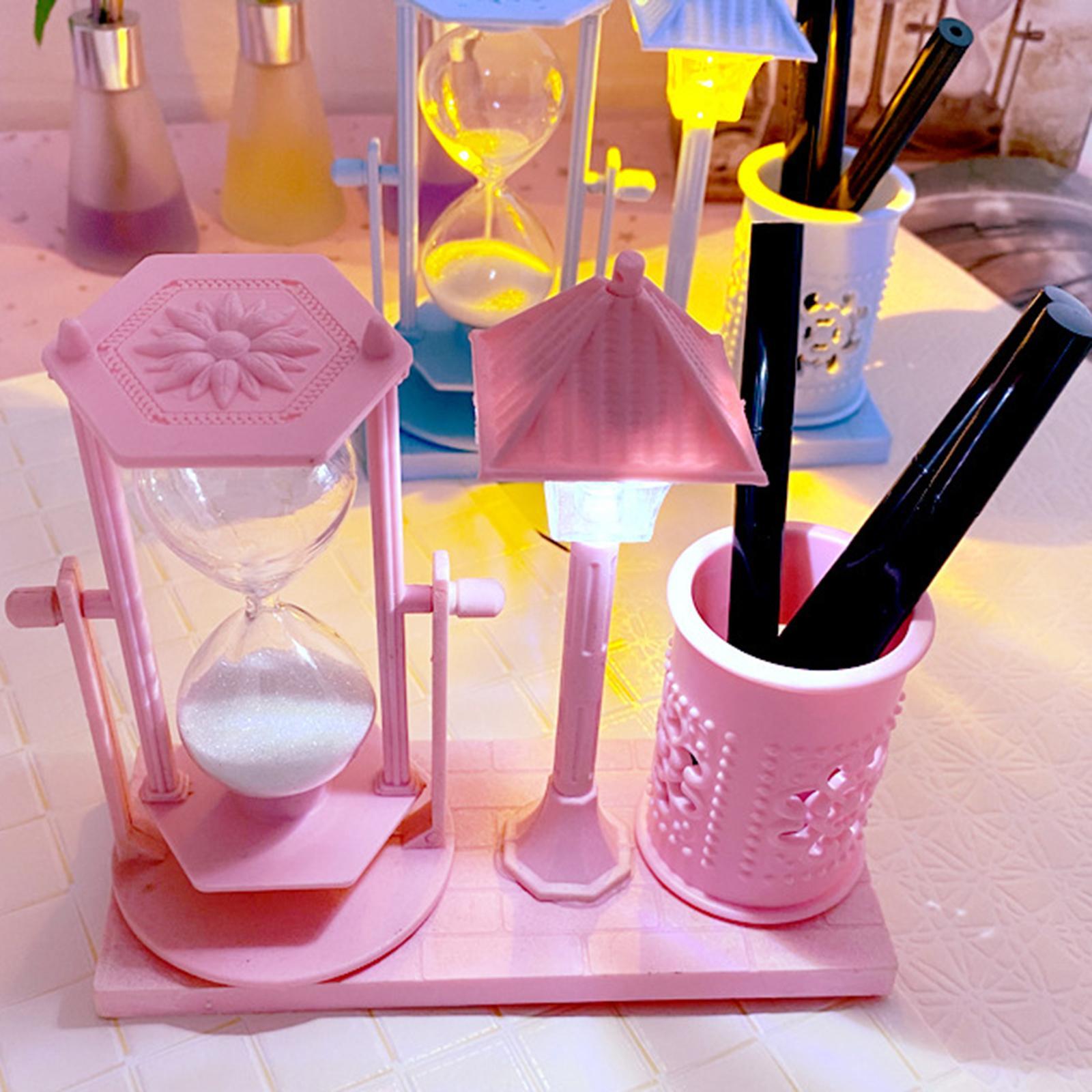 Hourglass Street Lamp Pen Holder Night Light for Office Table Decoration